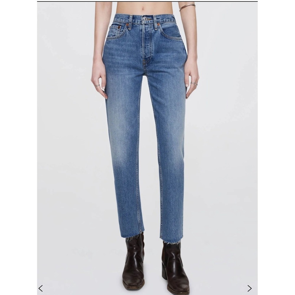 RE/DONE Originals High Rise Stove Pipe Jeans Ly Vain Blue Straight Leg 28